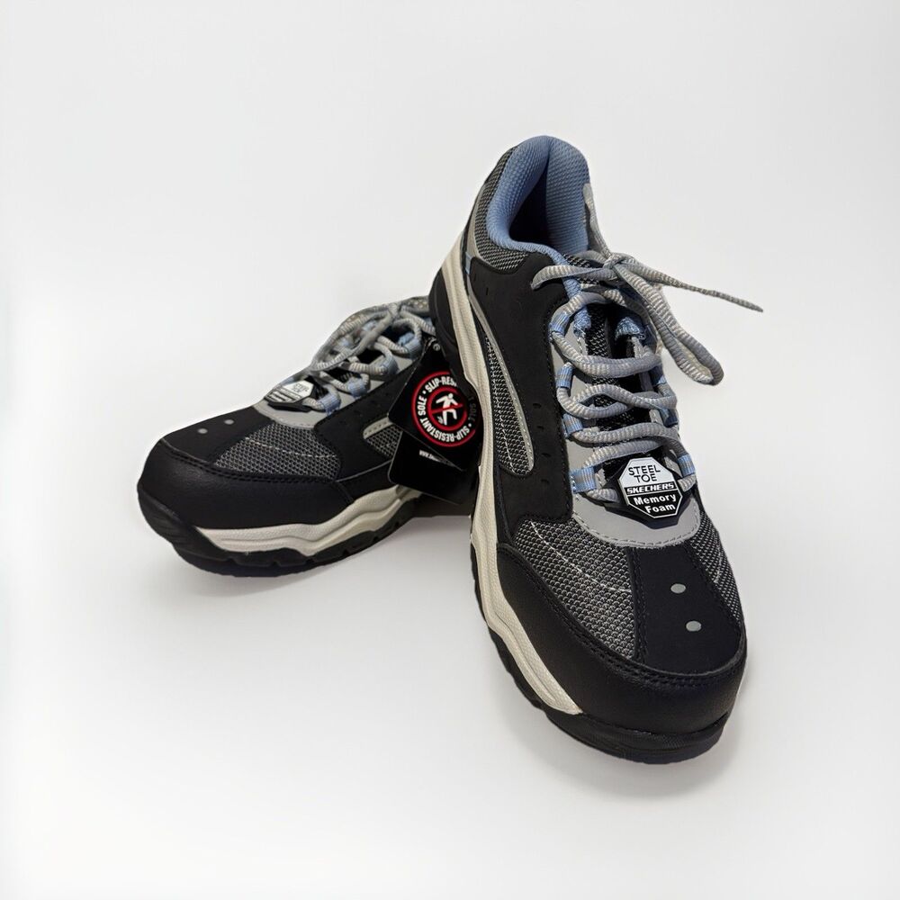 Skechers 76601 BKBL Women Biscoe Steel Toe Work Shoes Slip Resistant Size 10